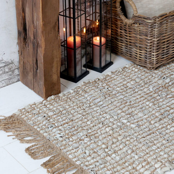 Teppich mit Lederstreifen und Jute, L150/B70cm