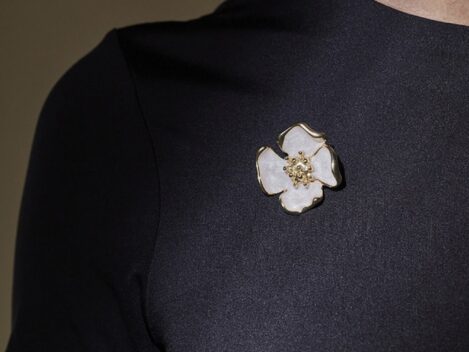 Brosche Anna, weiss-gold