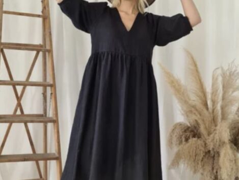 Almira Leinenkleid, schwarz, Gr. L/XL